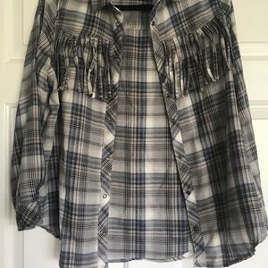 NWOT flannel fringe shirt S